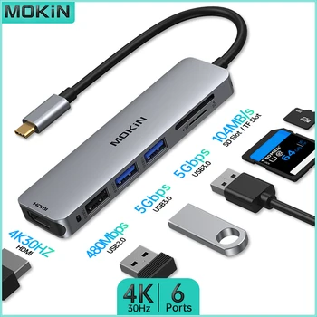 MOKiN 6-in-1 USB C תחנת עגינה | לשחרר את הכוח של HDMI, USB 3.0, SD/TF | להעלות תחנת העבודה שלך עם 4K רזולוציה